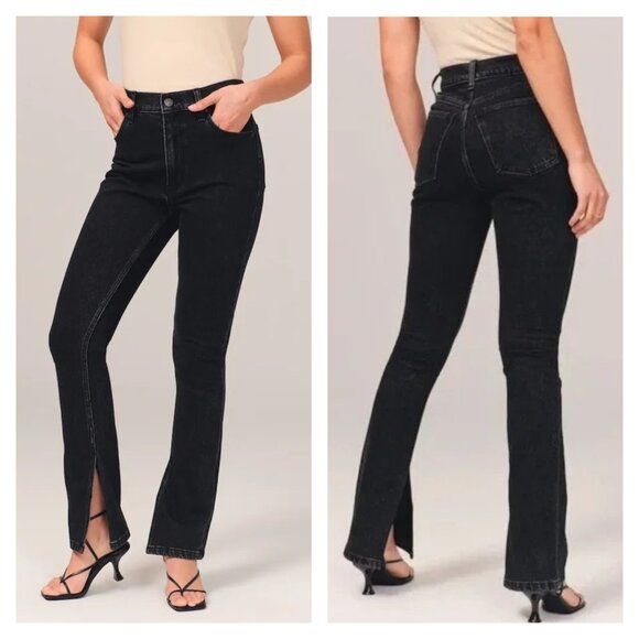 Abercrombie & Fitch 30 US 10 High Rise Skinny Split Vent Hem‎ Jeans Black Denim - Picture 1 of 12
